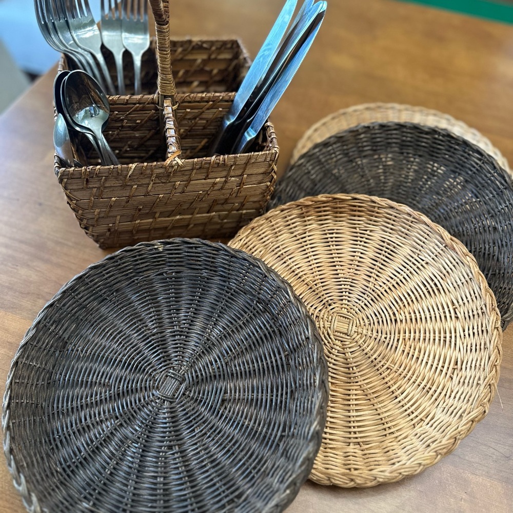 Wicker Utensil Caddy & Paper Plate Holders